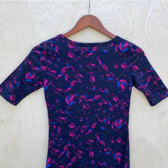 LuLaRoe Women's Dress Julia Bodycon Fuschia Teal Feather Print Size XXSmall EUC - Picture 4 of 12